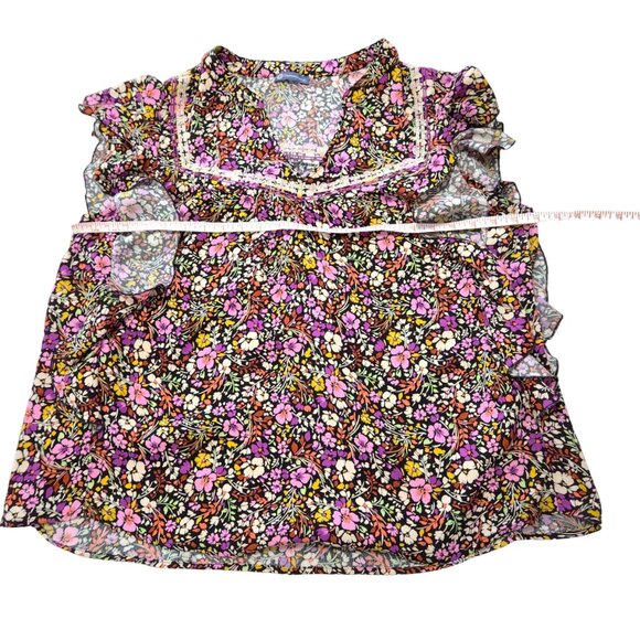 Democracy Split V-Neck Floral Print Blouse Short Flutter Sleeves and Side Sz 2X - Picture 13 of 16